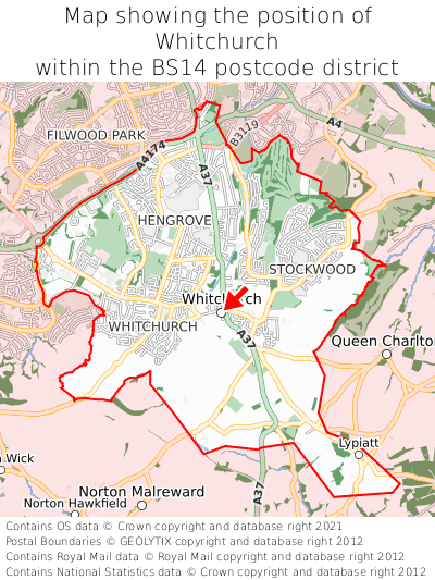 Map showing location of Whitchurch within BS14