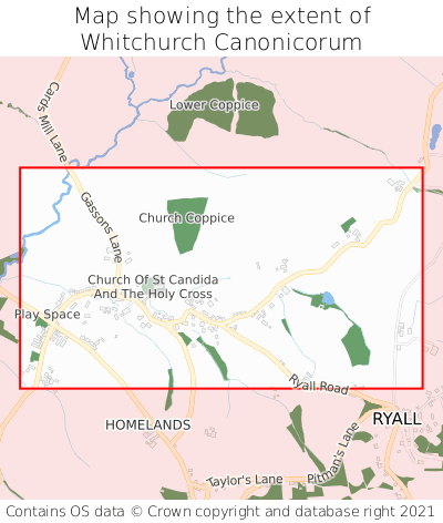 Map showing extent of Whitchurch Canonicorum as bounding box