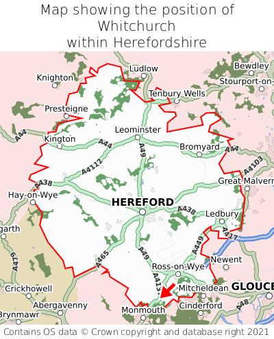 Map showing location of Whitchurch within Herefordshire