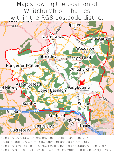 Map showing location of Whitchurch-on-Thames within RG8