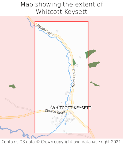 Map showing extent of Whitcott Keysett as bounding box