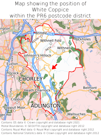 Map showing location of White Coppice within PR6