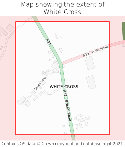Map showing extent of White Cross as bounding box