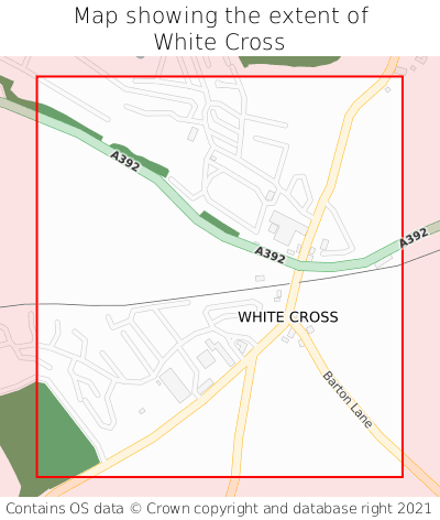 Map showing extent of White Cross as bounding box