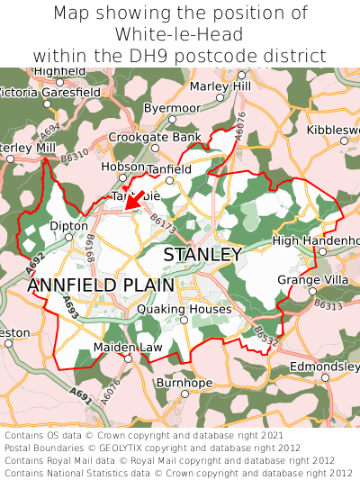 Map showing location of White-le-Head within DH9