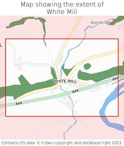 Map showing extent of White Mill as bounding box