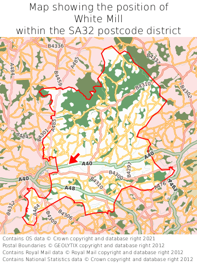 Map showing location of White Mill within SA32