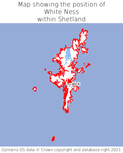 Map showing location of White Ness within Shetland