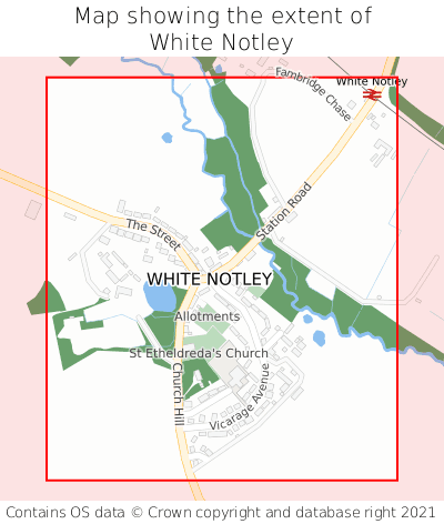Map showing extent of White Notley as bounding box