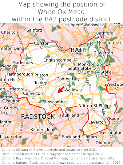 Map showing location of White Ox Mead within BA2