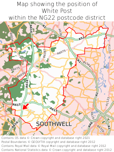 Map showing location of White Post within NG22