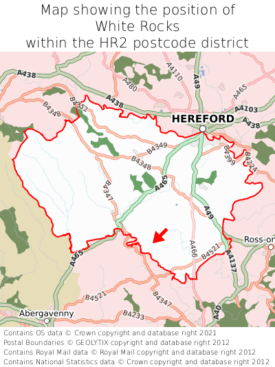 Map showing location of White Rocks within HR2