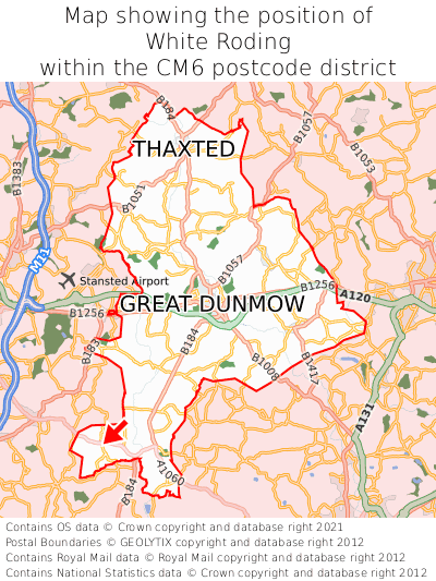Map showing location of White Roding within CM6