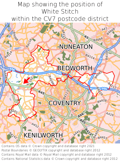 Map showing location of White Stitch within CV7