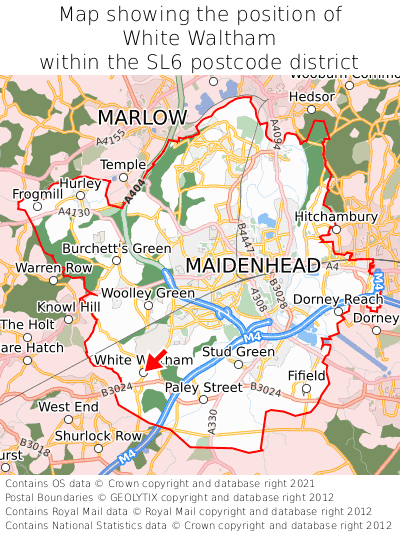 Map showing location of White Waltham within SL6