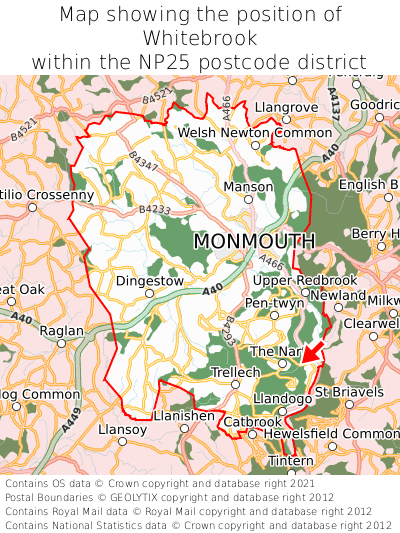 Map showing location of Whitebrook within NP25