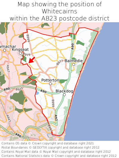 Map showing location of Whitecairns within AB23