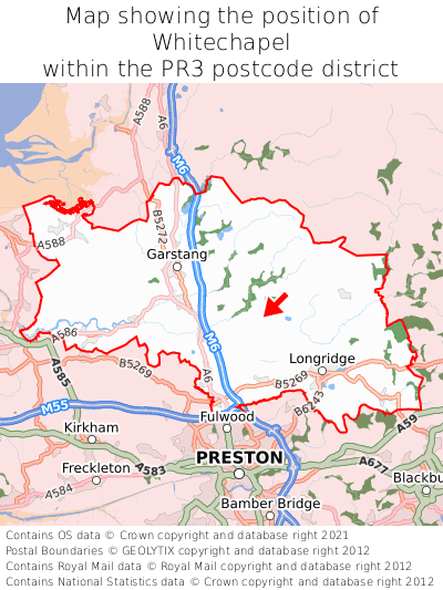 Map showing location of Whitechapel within PR3