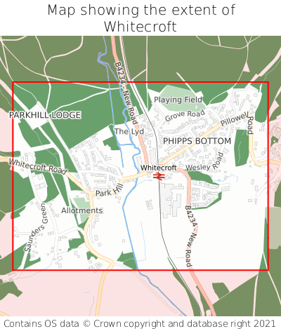 Map showing extent of Whitecroft as bounding box