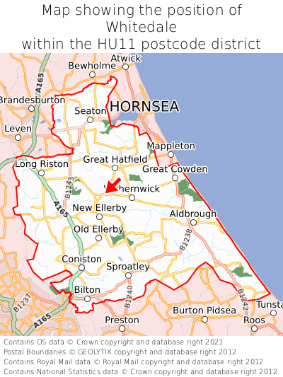 Map showing location of Whitedale within HU11