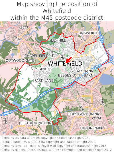 Map showing location of Whitefield within M45