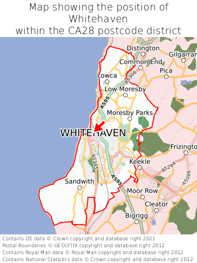 Map showing location of Whitehaven within CA28