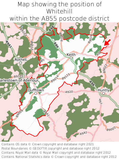 Map showing location of Whitehill within AB55