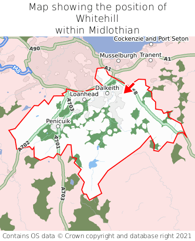 Map showing location of Whitehill within Midlothian