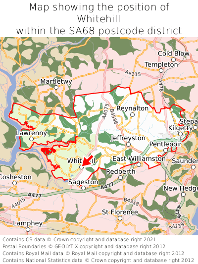 Map showing location of Whitehill within SA68
