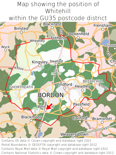 Map showing location of Whitehill within GU35