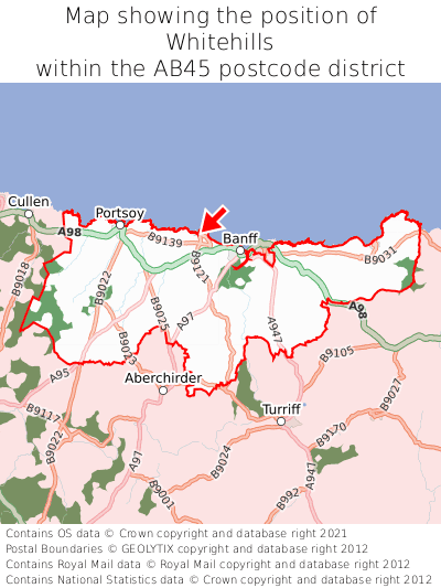 Map showing location of Whitehills within AB45