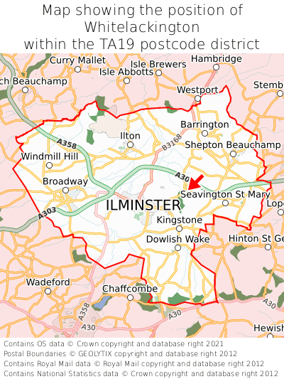 Map showing location of Whitelackington within TA19