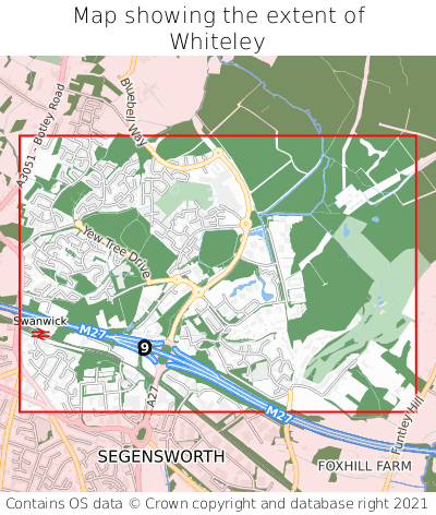Map showing extent of Whiteley as bounding box