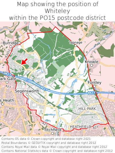 Map showing location of Whiteley within PO15