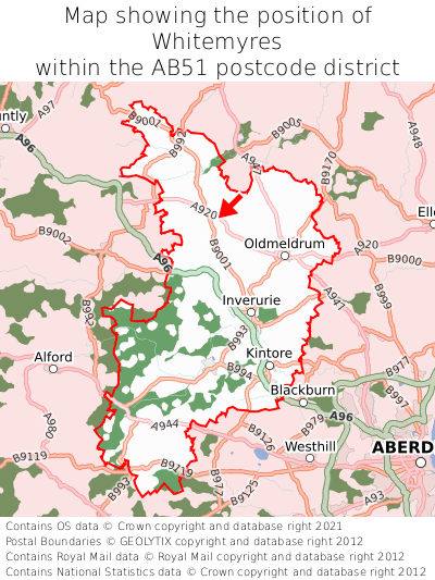 Map showing location of Whitemyres within AB51