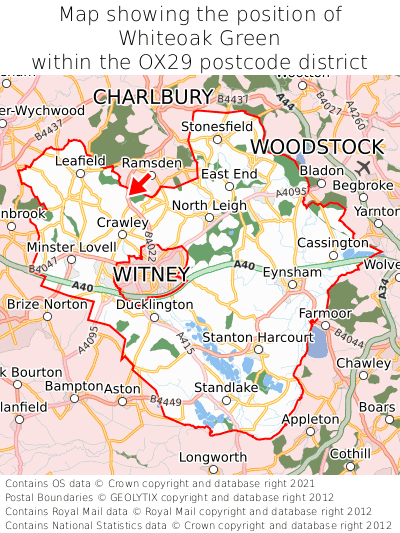 Map showing location of Whiteoak Green within OX29