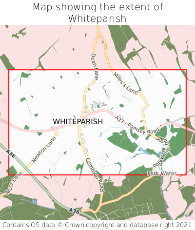 Map showing extent of Whiteparish as bounding box