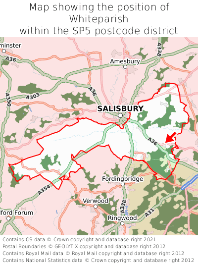 Map showing location of Whiteparish within SP5