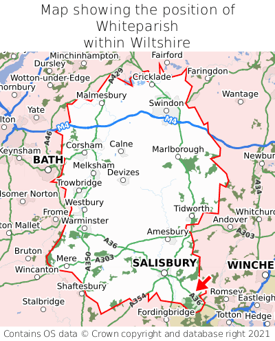Map showing location of Whiteparish within Wiltshire