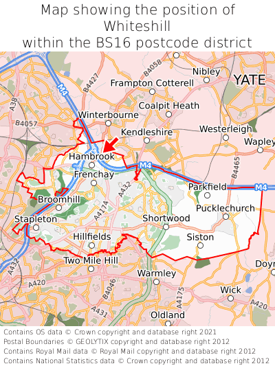 Map showing location of Whiteshill within BS16