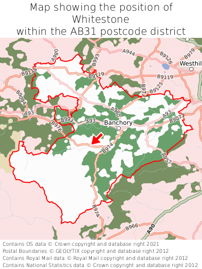 Map showing location of Whitestone within AB31