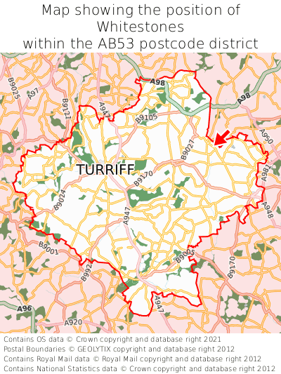 Map showing location of Whitestones within AB53