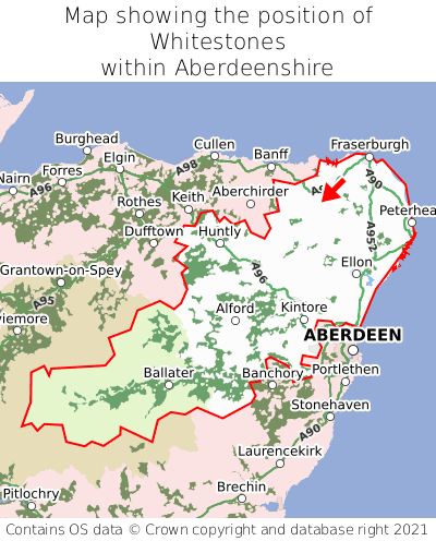 Map showing location of Whitestones within Aberdeenshire