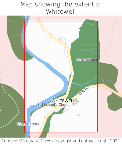Map showing extent of Whitewell as bounding box