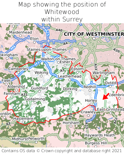 Map showing location of Whitewood within Surrey