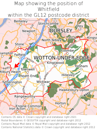 Map showing location of Whitfield within GL12