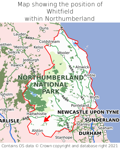 Map showing location of Whitfield within Northumberland