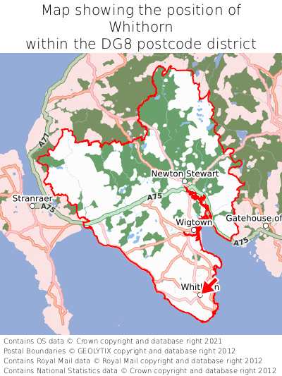 Map showing location of Whithorn within DG8