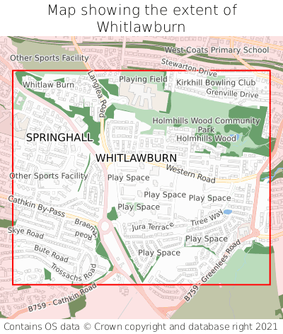 Map showing extent of Whitlawburn as bounding box