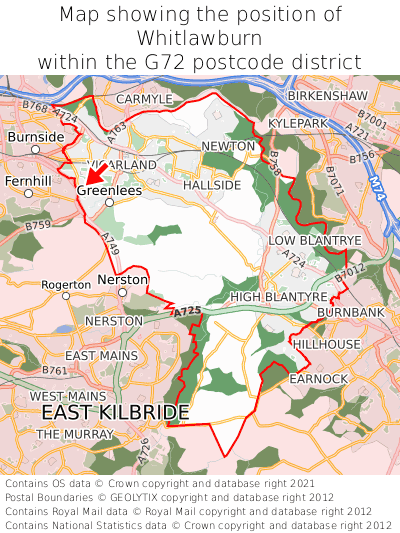 Map showing location of Whitlawburn within G72